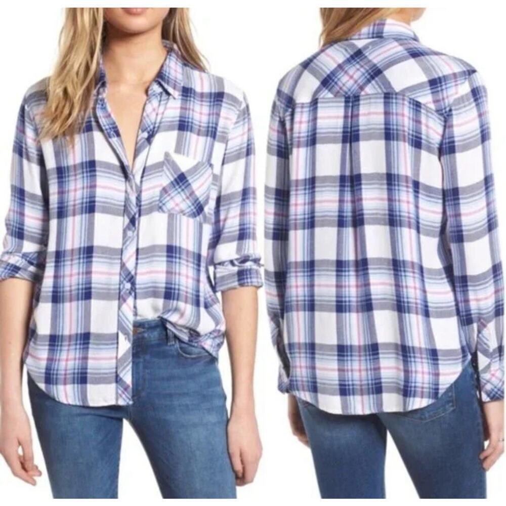 Rails Hunter Flannel Button Down Shirt Woman’s S White Lavender Blue